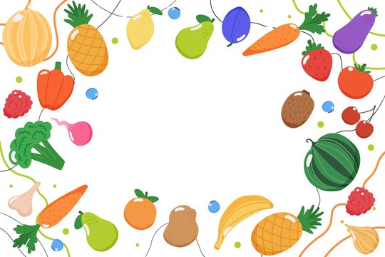 Fruits and vegetables background, illustration in flat style