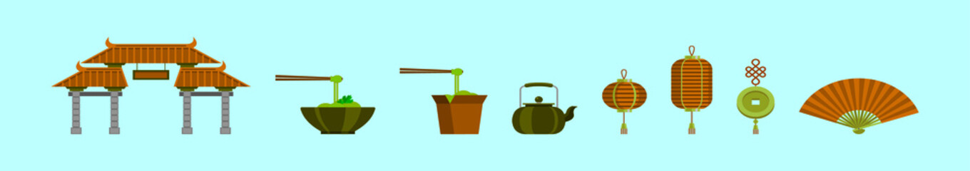 set of china town cartoon icon design template with various models. vector illustration isolated on blue background