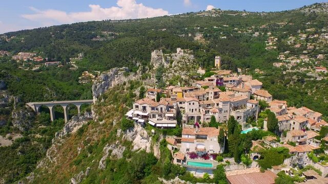 Aerial view of traditional houses at the commune of &Egrave;ze on the south of France