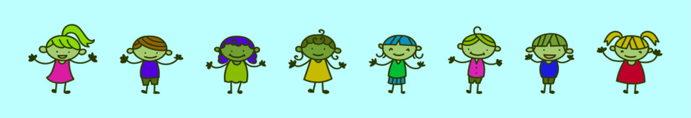 set of children cartoon icon design template with various models. vector illustration isolated on blue background