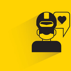 robot and heart message with drop shadow yellow background
