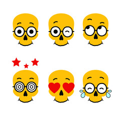 Smiling Cartoon skull Emotion. Icon Set Vector Illustration. 