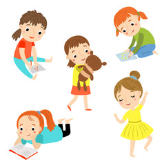 
Cute little girls. Vector set