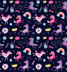 Seamless pattern with unicorns 