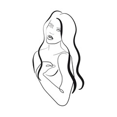 Continuous Line Drawing of Woman, Fashion Minimalist Concept, Woman Beauty Drawing, Vector Illustration. Good for Prints, T-shirt, Banners, Slogan Design Modern Graphics Style