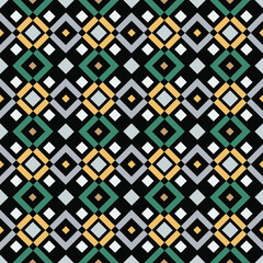 Seamless geometric pattern with square. Bright pattern on a black background. 