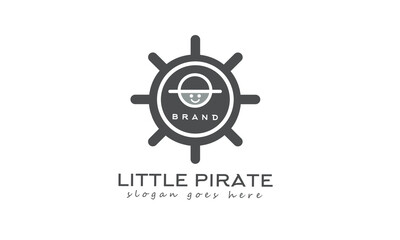 Little pirate logo design in dark gray color. isolated white logo template. vector