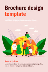 Happy volunteers planting trees. Potted plant, forest, planet care flat vector illustration. Ecology, environment, flora concept for banner, website design or landing web page