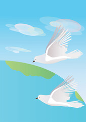 Two white doves on earth background