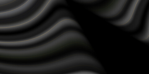 Smooth elegant black satin texture abstract background. Luxurious background design with golden lines. Black curtain background