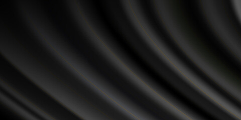 Satin black silk curtain with gold folds. Abstract background. Abstract black background with gold line. Abstract futuristic gold black light on black background