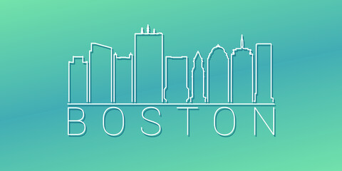 Boston, MA, USA Skyline Linear Design. Flat City Illustration Minimal Clip Art. Background Gradient Travel Vector Icon.