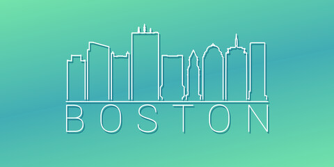 Boston, MA, USA Skyline Linear Design. Flat City Illustration Minimal Clip Art. Background Gradient Travel Vector Icon.