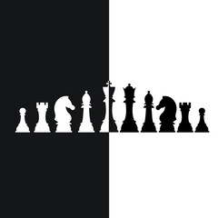 Silhouettes of chess pieces. Chess icons. Vector chess isolated on white background. Playing chess on the Board. King, Queen, rook, knight, Bishop, pawn.
