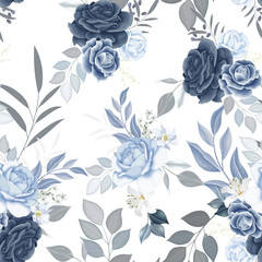  Beautiful seamless pattern beautiful flower and leaves Premium Vector