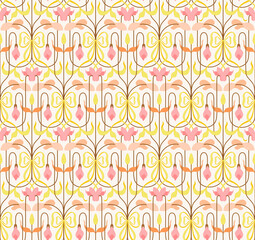 Vintage seamless patern with stylized cyclamen in pastel colors