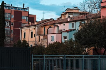 Colorful houses in a medieval Italian village (Pesaro, Italy, Europe)