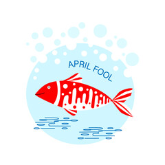 Swimming exotic red fish. Underwater aquarium habitat. April Fool, Fish. April Fool's Day. Marine underwater lifestyle. Flat vector drawn illustration