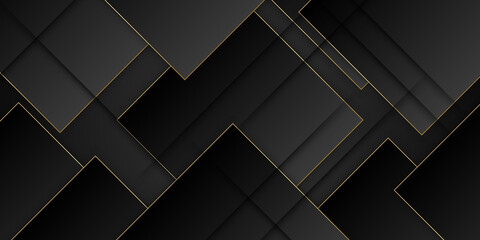 black flat 3d image of a dark toned background of a series of cubic solids with gold lines