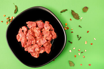 pork cut into small pieces marinated Meat ready to cook on the fire or at home