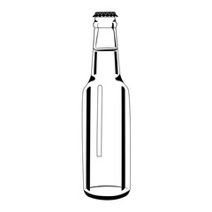 Vector illustration of a beer bottle. Black and white image of a glass bottle in the style of Doodle. Isolated picture drawn with lines