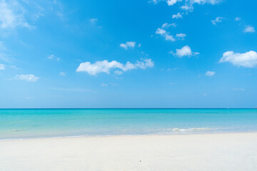 White beach sand Sea water blue Blue sky clear background
