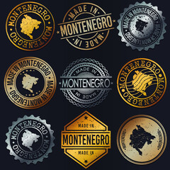 Naklejka premium Montenegro Business Metal Stamps. Gold Made In Product Seal. National Logo Icon. Symbol Design Insignia Country.