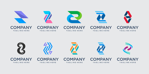 Set of abstract initial letter Z logo template. icons for business of fashion, digital, technology