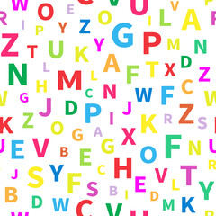 Seamless pattern with alphabet letters. Endless background for English language Day. Chaotically located symbols. Vector illustration