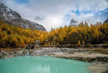 reservoir with turquoise water in Val d'Herens, Valais
