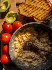 breakfast with fried eggs and toast
