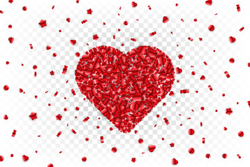 Heart shape red lollipops confetti. Scattered candy shapes on transparent background. Layered