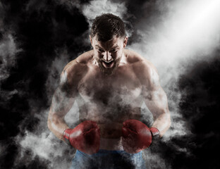 Man boxer in red gloves