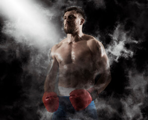 Man boxer in red gloves