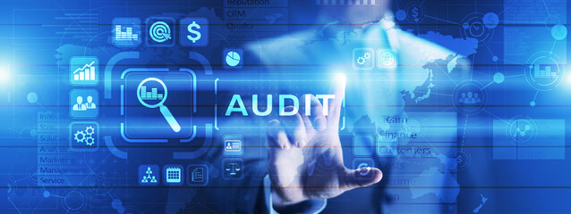 Audit - official financial examination for business as concept on virtual screen.