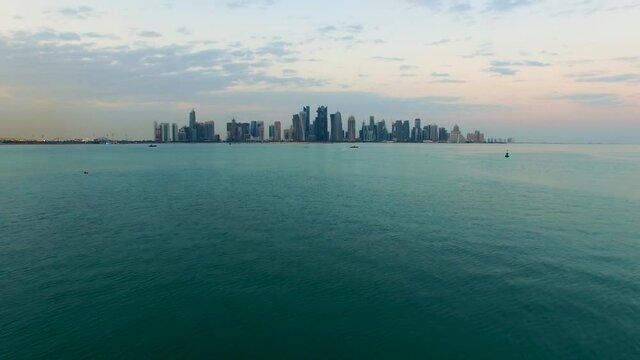 Aerial view over the Persian gulf of Doha cityscape, Qatar.