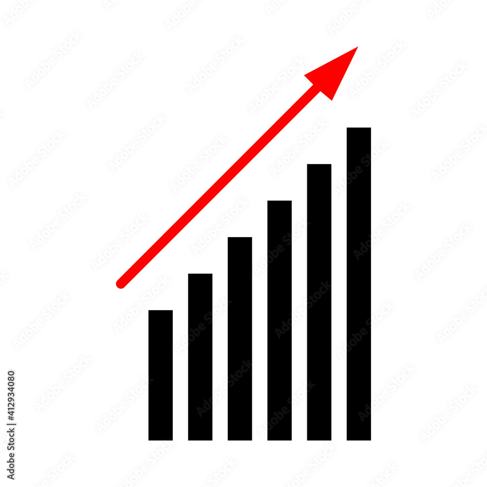 Aufkleber graph icon. vector graphic icon. graph icon isolated on white background. diagram with a red arrow. 