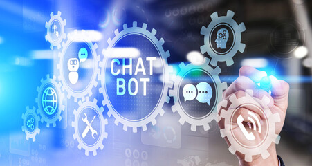 Chatbot computer program designed for conversation with human users over the Internet. Support customer service concept.