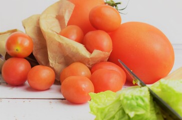 Close up. Tomatoes in ecological paper bag.