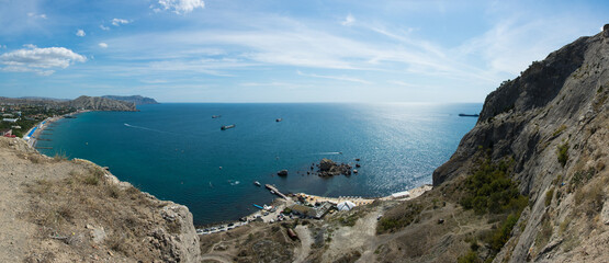 Aerial view on the beach of Sudak in Crimea