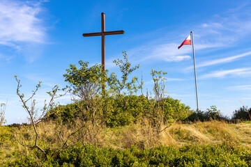 Memorial cross on top of Leskowiec peak in Little Beskids mountains near Andrychow in Lesser Poland © Art Media Factory
