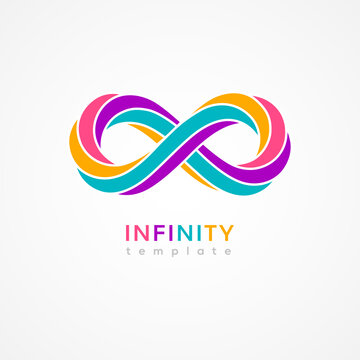 Infinity colourful symbol isolated on white background. Vector illustration. Endless concept loop, 8 icon logo, minimal design template. Eight shape in trendy retro 3d graphic style