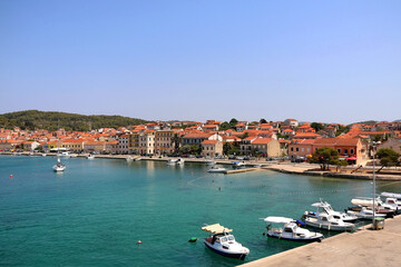 Fototapeta na wymiar Small fishing boats in Vela Luka, town on island Korcula, Croatia.