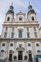 Baroque Jesuit Church (Jesuitenkirche, 1627), also known as University Church (Universitatskirche) - two-floor, double-tower church in Vienna. Austria.