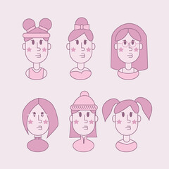 Set of portraits of a pink girl on a pink background