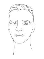 Young man portrait concept. Continuous line vector art drawing. Abstract minimal illustration.