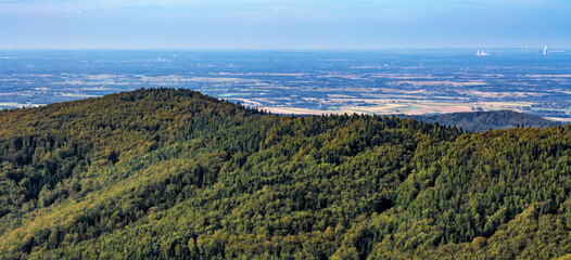 Panoramic view of northern Beskidy mountains with Gancarz peak seen from Leskowiec peak in Little Beskids mountains near Andrychow in Lesser Poland © Art Media Factory