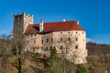 Fototapeta na wymiar View on Castle Buchberg near Gars am Kamp, built in 12th century, totay used for exhibitions and art events. 04.02.2021