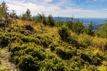 Panoramic view of northern Beskidy mountains with Gancarz peak seen from Leskowiec peak in Little Beskids mountains near Andrychow in Lesser Poland © Art Media Factory