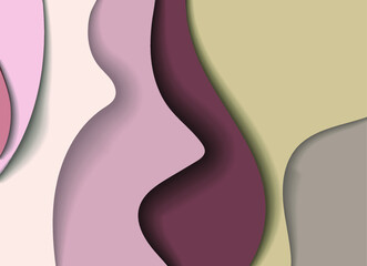 Vector abstract backround in paper cut style in beige and purple colors